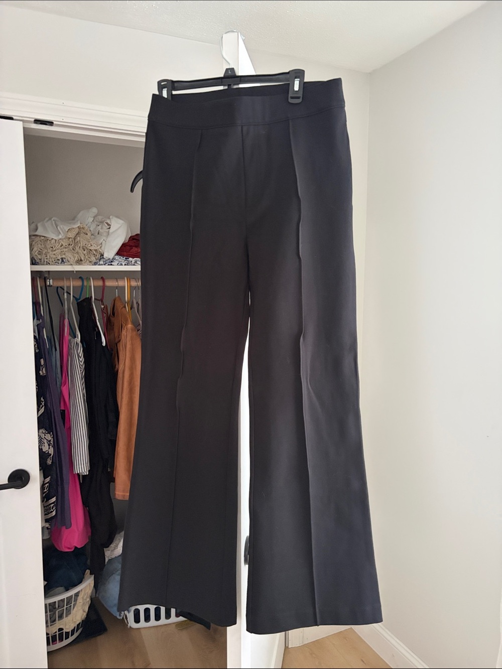 SPANX Black Boot-Cut Trousers with Front Creases size large